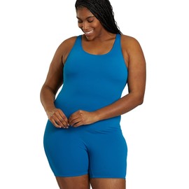 Sporti HydroLast - Traje de baño de una pieza resistente al cloro con espalda redonda, verde azulado, 24 Plus