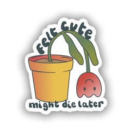 Felt Cute, Might Die Later 3 in. Sticker for Laptop Wall Car Window Bumper Guitar Refrigerator Car Body Folders Vehicle Tailgates