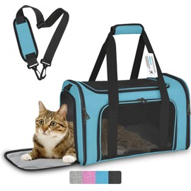 Helntova Collapsible Cat Carrier Soft Sided Bag for Small Dog 0-15 lbs, TSA Approved Pet Carrier Airline Approved Dog Carriers for Small Dogs Carrier, Small Pet Carrier for Cat Travel Carrier -M, Blue