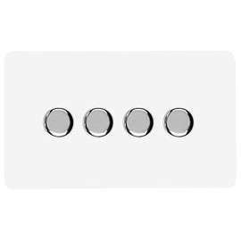 Trendi Switch 4 Gang 1 or 2 Way 150w Rotary LED Dimmer Light Switch in Ice White