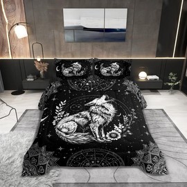 Castle Fairy Exotic Bohemian Lotus Mysterious 3 Pcs Queen Size Comforter Set,Constellation Starry Sky Moon Down Alternative Adults Room Decor, Wild Animals Plant Ultra Soft Inner Fill 3Pcs Bedding