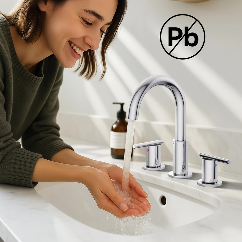 Hurran 8 Inch Chrome Widespread Bathroom Faucet, Double Handle Sink