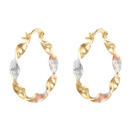 Vogem Gold Creole Earrings for Women 9ct Tri Colour Twist 30mm Creole Hoop Earrings Hypoallergenic Charm Jewelry