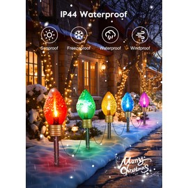2 Pack Outdoor Christmas Decorations - Jumbo Xmas String Lights or Pathway Marker Lights - Large Multicolored Bulbs Hanging Lights Waterproof Lawn Decoration for Holiday Home Tree Roof Yard Garden