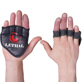 LETHAL MODE Leather Gym Grips – Leather Palm for Weight Lifting, CrossFit, Workout & Cycling – Fingerless, Durable & Comfortable Grips for Men & Women (D2, L/XL)