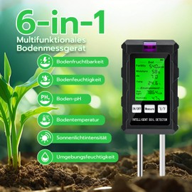 Wigearss 6-in-1 Soil Meter pH Moisture Temperature Light Soil Tester