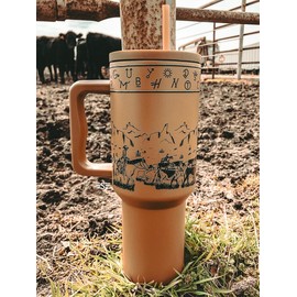 Cattle Drive 40oz Tumbler - Stainless Steel, Leak-Proof, Left or Right Handed Cup, 0-6 Hours Warm & 12 Hours Cold, Sleek Design - Flasks, Drinkware - Color: Rust