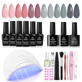 Kit de esmalte de uñas en gel Beetles con luz ultravioleta, 6 colores, kit de inicio de esmalte de uñas en gel nude, gris y rosa, manicura con remojo, regalo para niñas en casa Regalo navideño para mujer