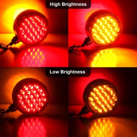 2Pcs 4" Double Face Led Turn Signal Lights 48LED, Round Double Face Led Fender Pedestal Lights Stop Turn Tail Amber/Red Post Mount Dual Face Led Trailer Lights 10V-30V for Truck Trailer Towing