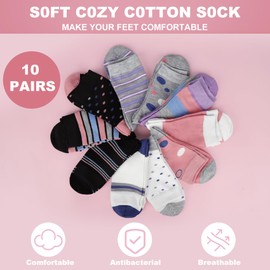 10 Pairs Women's Crew Socks with Multi Stripe Dot and Heart Patterns, Soft and Breathable Ladies Socks Perfect Gifts for Women. One Size