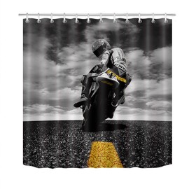 LB Custom Motorcycle Shower Curtain Shower Stall,Crazy Motorcycle Rider 3D Digital Printing Polyester Fabric Waterproof Bathroom Curtains Hooks,72 x 72 Inch