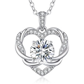 OOBEE Moissanite Heart Necklace for Women 925 Sterling Silver Fine Jewelry Twist Pendant, Valentine Anniversary Birthday Gift for Wife, Mom, Girlfriend (Silver, Heart-2CT)