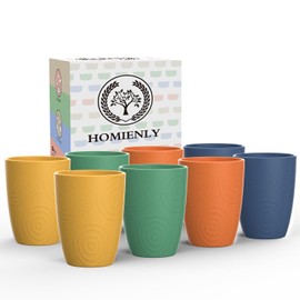 Homienly Drinking Glasses Cups Set of 8 - Wheat Straw Cups | Alternative to Plastic Cups 16 OZ | Reusable Unbreakable Water Tumblers | Dishwasher Safe Drinking Cups for Kitchen - Multi Color