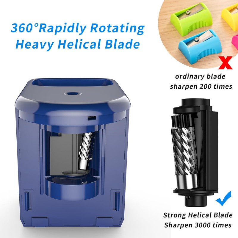 Electric Pencil Sharpener Heavy-Duty Helical Blade Sharpener USB/Battery Operated for
