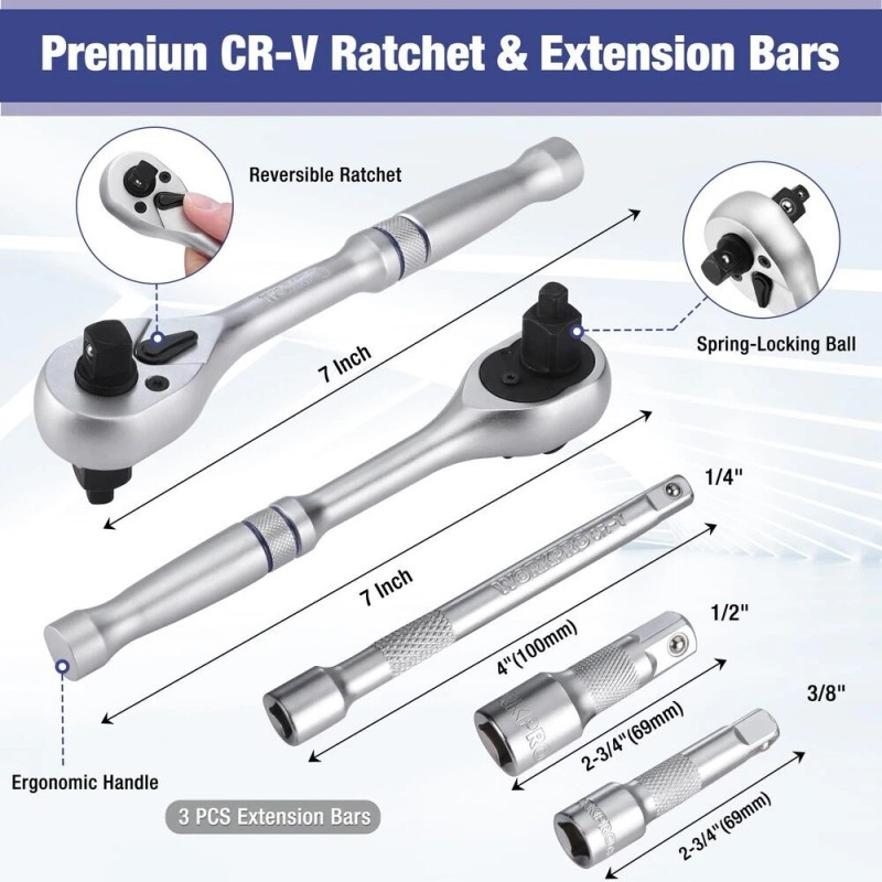 WORKPRO 22-Piece Socket Set 1/4, 3/8, 1/2 Inch Drive Socket