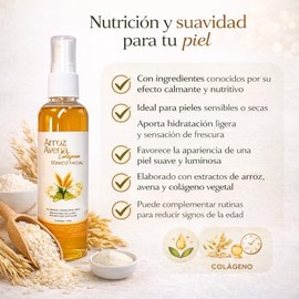 Tónico Facial Arroz Avena Colágeno 125ml, Natural, Aclarante, Antioxidante, Antimanchas, Calmante.