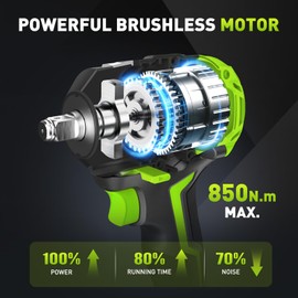 Cordless Impact Wrench, 630Ft-lbs (850N.m) Brushless 1/2 Inch, 2400RPM High Torque Impact Gun with 4 Sockets, Electric Impact Wrench for Car Repairing (Tool Only)