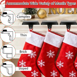 Komotu 4 Pcs Metal Christmas Stocking Holders for Mantle - Weighted Heavy Duty Stocking Hangers Hooks for Fireplace Table Window Xmas Holiday Decor (Black)