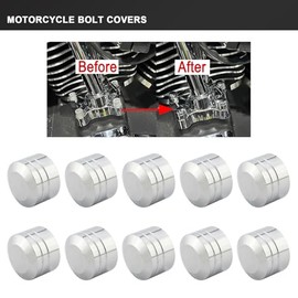 Daklvng 10 Pcs Motorcycle Bolt Covers Engine Topper Caps Aluminum for Harley Twin Cam Sportster Dyna Touring Street Glide Road King Softail Fatboy (Chrome fit 9.5-12mm Bolt, Middle)