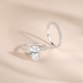 JALOKIVI 3CT 925 Sterling Silver Engagement Rings for Women Pear Cut Solitaire Cubic Zirconia Wedding Promise Rings for Her Silver Size 10.5