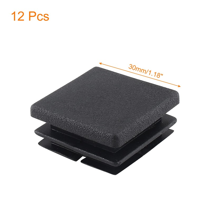 LDEXIN 12Pcs 1-1/8 Inch (30mm) Square Plastic Plugs Black Tubing