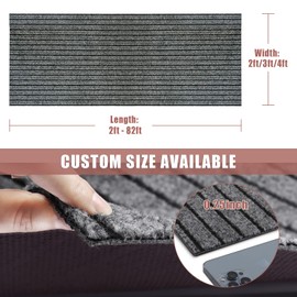 ZGR Runner Rug 2 ft x 11 ft Indoor/Outdoor Low Profile, Hallway, Kitchen, Patio, Deck Area, RV, Entryway, Garage, with Natural Non-Slip Rubber Backing, Gray with Black Stripe, Custom