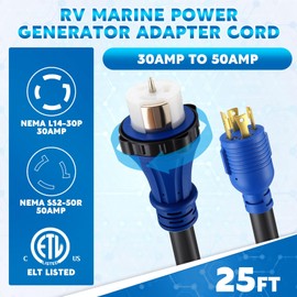 Tellegloww 30 to 50Amp Generator Cord and Power Inlet Box, L14-30P to SS2-50R Locking Lock Connector with Pre-Drilled SS2-50P Inlet Box, Generator to House Cord Waterproof Combo Kit, ETL Listed(25ft)