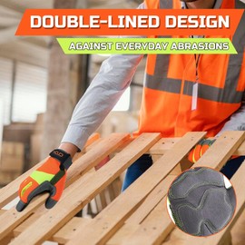 AIGEVTURE Hi-Vis Reflective Work Gloves Enhanced Visibility & Impact Protection Safety Work Gloves Shock-Absorbing Touchscreen Fluorescent Yellow and Orange Large