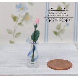 SMA 1:12 Dollhouse Miniature Rose in Glass Vase BD R505