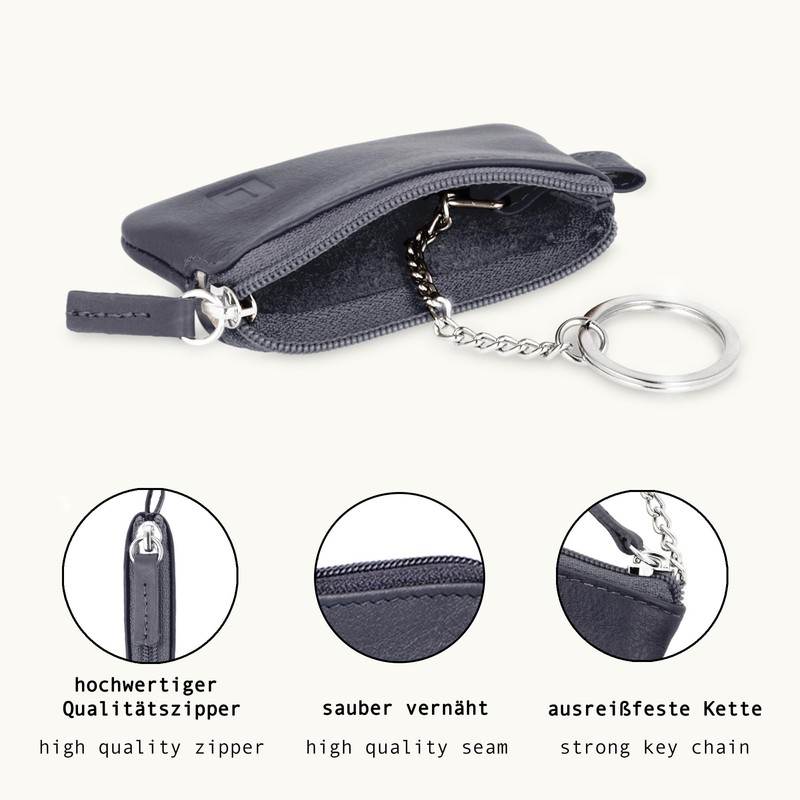 LEDEROW Leather Key Case Small with Zip for Men and