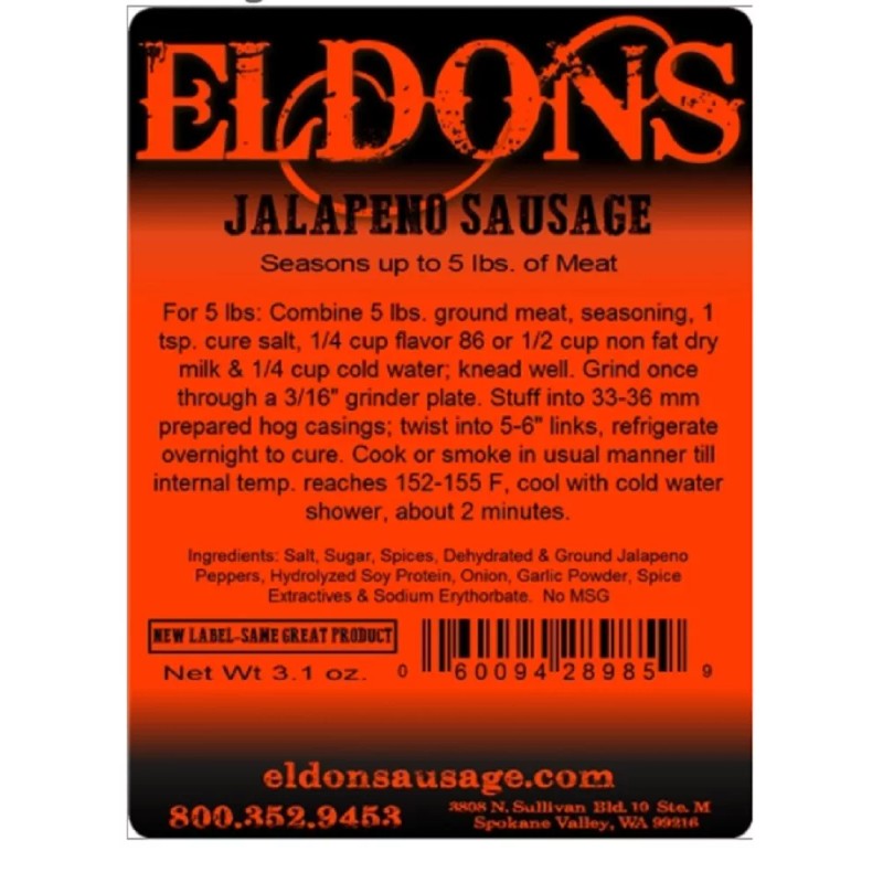 Eldons Jalapeno Sausage Seasoning Spices Seasons 5 Pounds of Meat