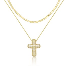 AstraGlam Gold Cross Necklace for Women with Zirconia, 14K Gold-Plated Chain with a Mariner Chain Style, Adjustable Necklace, Cross Chain for an Elegant Charm