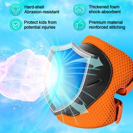 Knee Pads for Kids， Knee Pads and Elbow Pads Set Toddler 3-10 Years Protective Gear Set for Girls Boys with Wrist Guards for Skating Cycling Bike Rollerblading Scooter (Orange, S(3-7years))