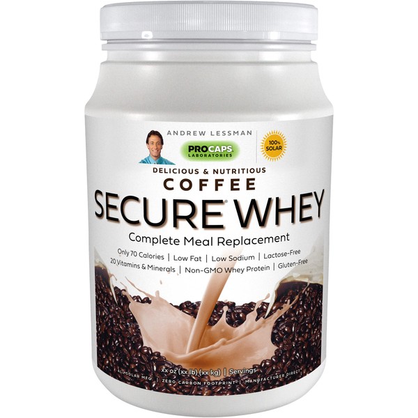 Andrew Lessman Secure Whey Complete Meal Replacement - Coffee 10 Servings – Only 70 Calories, 7 Grams Ultra-Pure Whey Protein, Vitamins & Minerals, Low-Fat, Nutritious, Delicious, Mixes Instantly