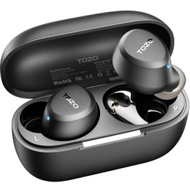 TOZO - Auriculares inalámbricos A1 con Bluetooth de 5.3 pulgadas, ligeros, micrófono integrado, resistente al agua, IPX5, con sonido premium inmersivo, conexión de larga distancia con funda de carga, color negro