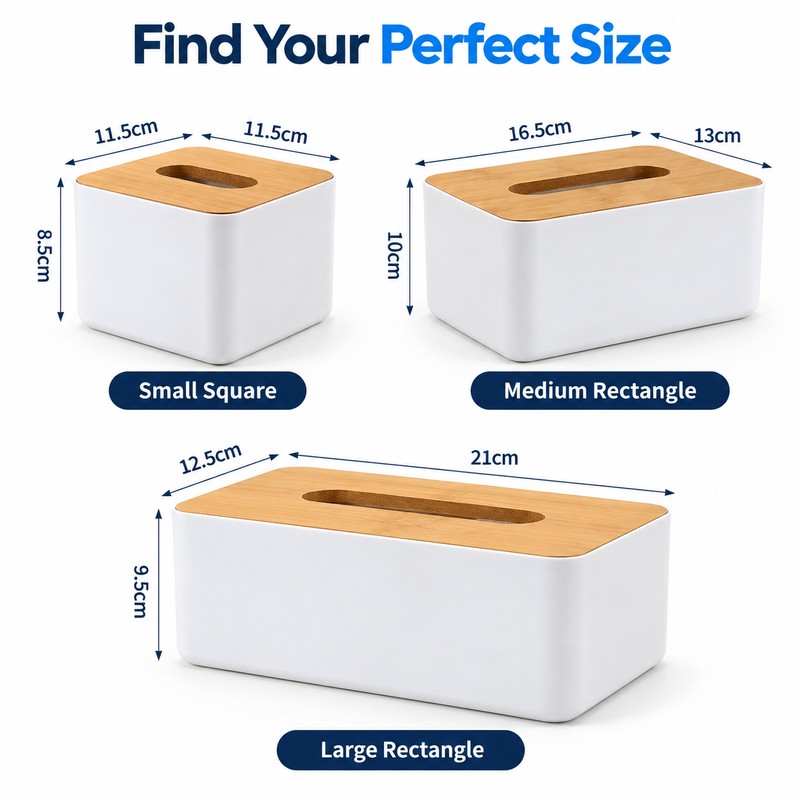 Bamboo Lid Tissue Box Cover for Home & Office –