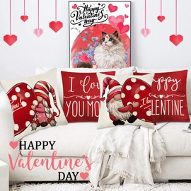 TrObayee Valentine Pillow Covers 18x18inch Set of 4 - Designed with Love,Valentine's Day Decorations for Home