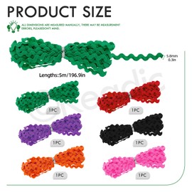 Keadic 27 Yard/25m Wave Bending Fringe Trim, 5mm/0.2 Inch Rick Rack Lace Ribbon for Sewing Clothes Dress Embellishment Party Decoration Craft Supply (Multi Color)