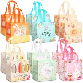 12 x Easter Egg Hunt Bags with Handles, Bunny Carrot Chick Egg Bags, Easter Treat Bags, Multifunctional Non-Woven Easter Bags for Wrapping Gifts, Egg Hunts, Party Supplies