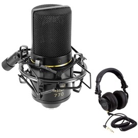 MXL 770 Multipurpose Cardioid Condenser Microphone (Black) Bundle HX9 Over-Ear Studio Pro Headphone