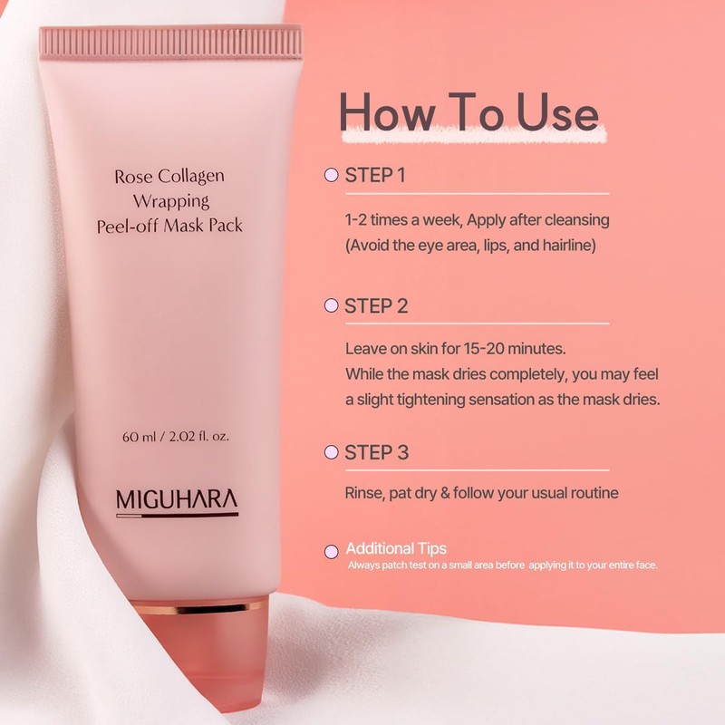 MIGUHARA Rose Collagen Wrapping Peel-Off Mask Pack, Facial Mask with