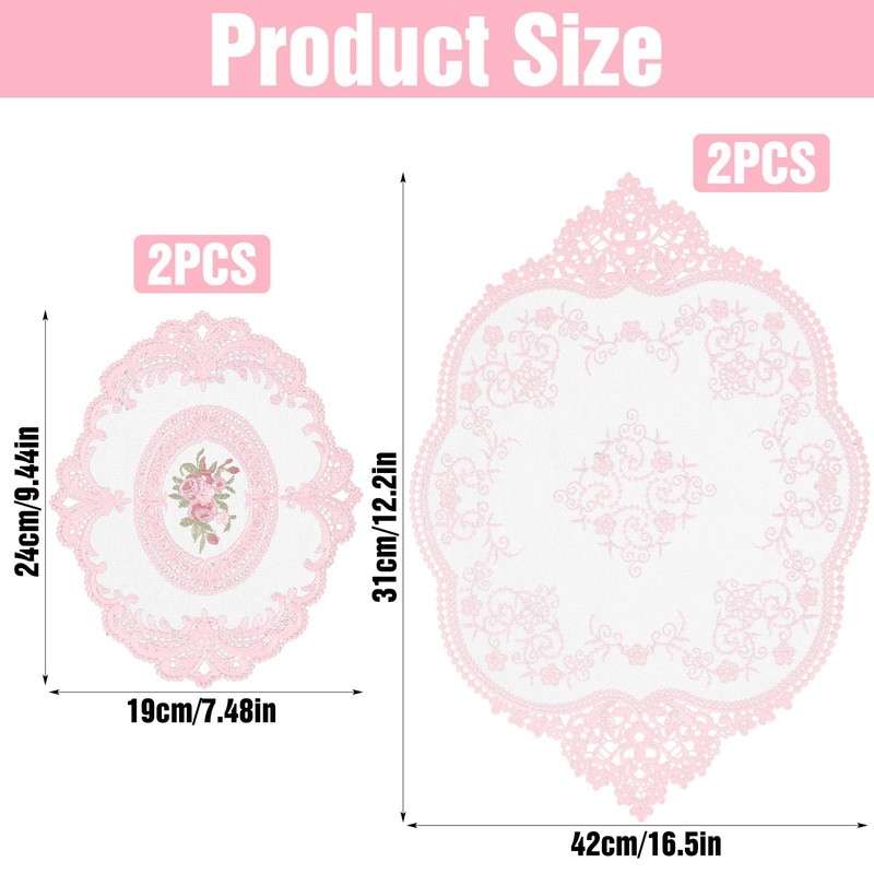Amabro 4Pcs Lace Doilies for Tables Retro French Style Lace