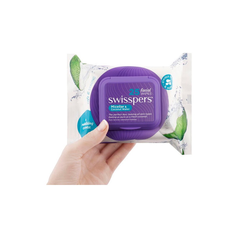 Swisspers Micellar and Coconut Water Facial Wipes 25 Pack