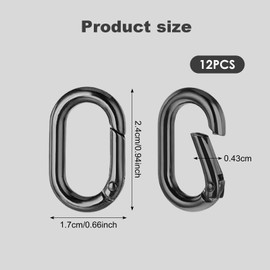 Pack of 12 Oval Spring Carabiner Hooks, Stainless Steel, Oval Ring Buckle, Metal Carabiner Clip for Bags, Purses, Travel, Hiking