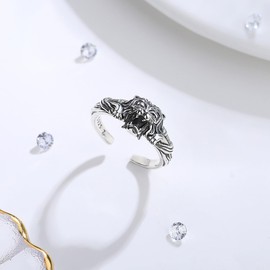 CELESTIA Vintage Lion Ring Pentagram Witch Knot Rings Adjustable Women's Ring Silver 925 Women Finger Ring Jewellery Gifts Women Girlfriend, M, Sterling Silver, No Gemstone