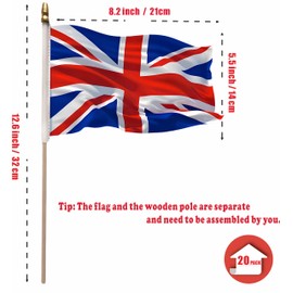 NJ & NJBW 20 Pack Small Mini UK British United Kingdom Flag on Wooden Stick - 5 x 8inch Small Miniature Portable Handheld Pole Union Jack Flags Decorations
