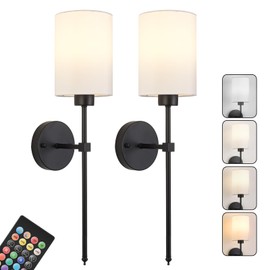 Battery Operated Wall Sconce Set of Two,Wireless Rechargeable Wall Light With Remote Control, Dimmable, 1800K/3000K/4000K/6000K/RGB, Timer, for Living Room, Bedroom, Fireplace, TV, 26.8 Inch, Black