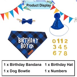 Forieru Pet Party Decoration Pet Birthday Set with Birthday Scarf, Doggy Birthday Hat with Number, Cute Doggy Bow Tie Suitable for Small, Medium and Large Dogs