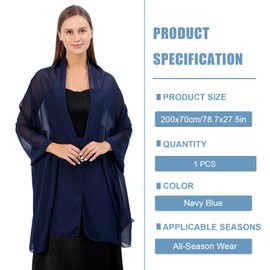 Maxmoc Stole Women's Festive, Chiffon Scarf, Elegant Stole for Evening Dress, Lightweight Multifunctional Scarf for Evening Dresses, Wedding Dresses, Summer Wedding (200 x 70 cm), darkblue, Unit size