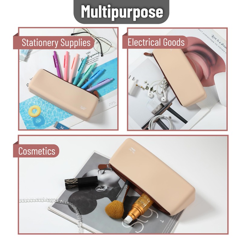 Mr. Pen- Silicone Pencil Case Pouch, Warm Beige, Aesthetic Triangular